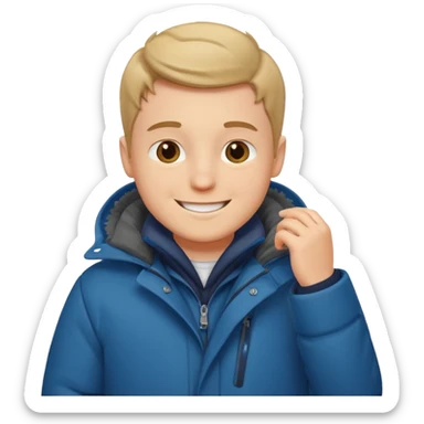 emoji- of a white boy putting on his coat sticker