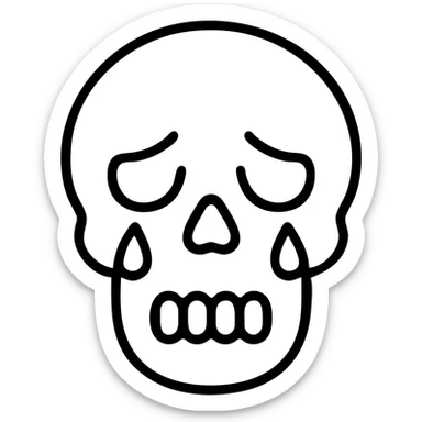 A skull with tears streaming down from its eye sockets, crying skull, sad expression sticker