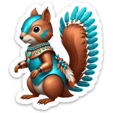 Full Robotic squirrel wearing native American regalia with feathers and beads sticker