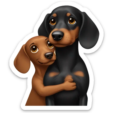 brown-haired hugging black dachshund with tan sticker