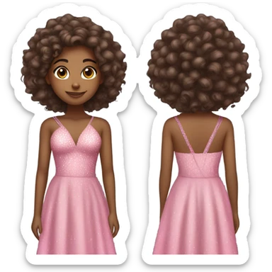 Brown girl with long curly hair in a pink sparkly dress sticker