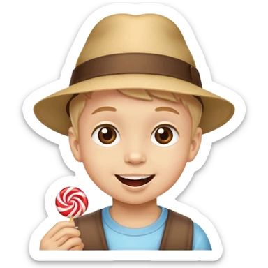 happy Kid with hat eating cand sticker