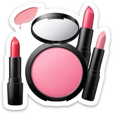 makeup products all together in one piece of png, lipstick, blush, powder, etc ALL PINK sticker