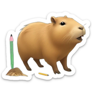 cute walking Capybara eating a pen and a bird on his back sticker