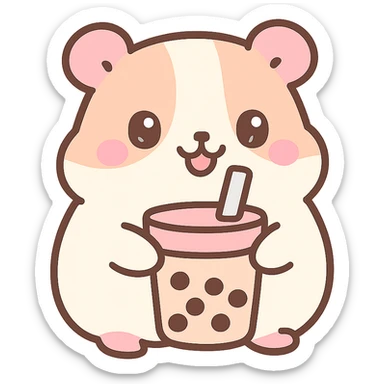 cheerful fluffy guinea pig holding a cup of boba sticker