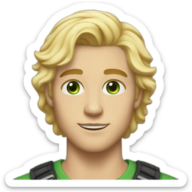 blonde twenty year old guy with side part brow-length wavy hair and green eyes sticker