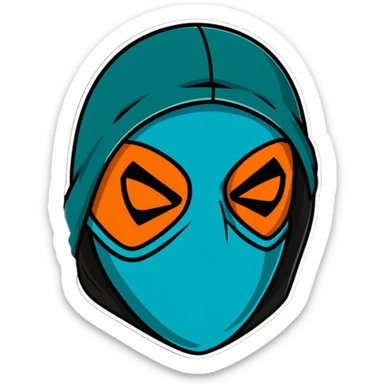 evil burglar with teal and orange face mask sticker