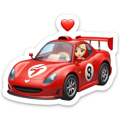 heart driving in a race car sticker