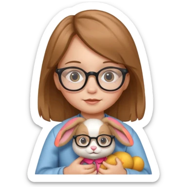 Girl kid with glasses → holding a toy rabbit sticker