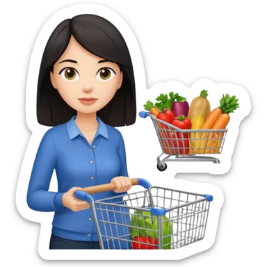 dark haired lady grocery shoppign sticker