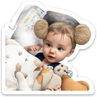 child with stuffed animal sticker