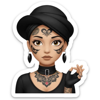 white shaman woman black clothes black accesories face tattoos sticker