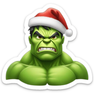 hulk with christmas hat and ugly face sticker