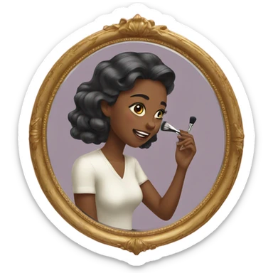 Girl putting on makeup in vintage mirror sticker