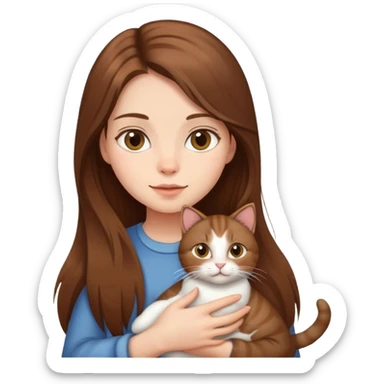 Fille au cheveux long de couleur châtain avec un chat dans les bras  sticker