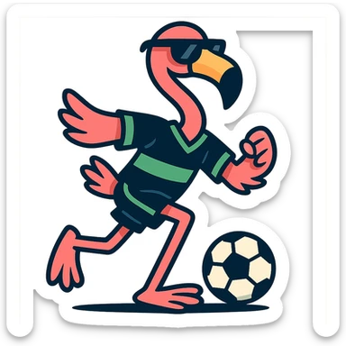 flamingo soccer player in sunglasses and a black and green jersey sticker