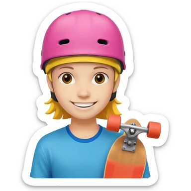 skater with skateboard and colorful helmet sticker