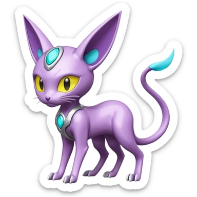 Mechanical Miraidon-Espeon-Mewtwo-Fakémon-hybrid-creature (full body)  with yellow eyes and cyan markings sticker