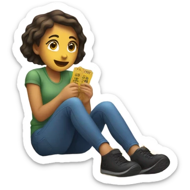 Girl sitting on the floor counting tickets sticker