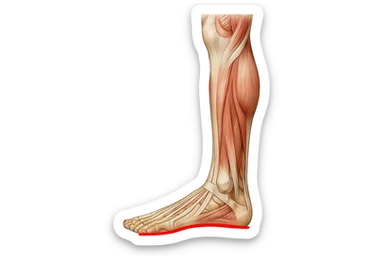 spazio dall'avampiede al tallone umano sottolineato in rosso, fai l'arto umano anatomico realistico con evidenza su quel tratto sticker