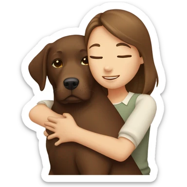 Brown Labrador hugging with a girl with brown hair   sticker