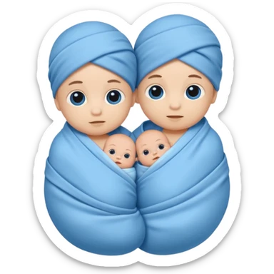 Twin swaddled babies in blue sticker