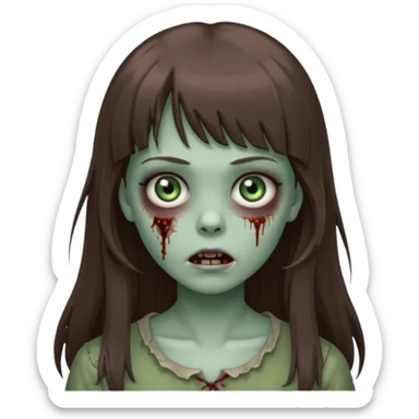 zombie girl with gray-green eyes and long brown hair with bangs sticker