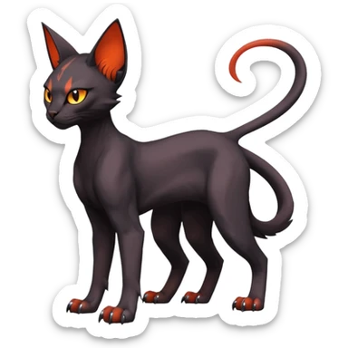 Black edgy Noivern-Litten-Sphynx-Lykoi-Caracal-cat-Fakemon full-body sticker