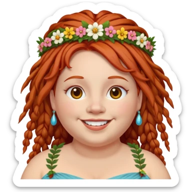 fat redhead woman with dreadlocks and floral tiara sticker