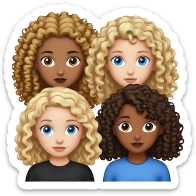 2 girls, one white girl with blonde curly hair and blue eyes and one mixed race girl with dark brown curly hair and very dark eyes. sticker
