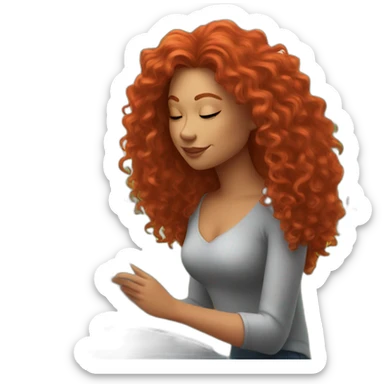 woman with curly red hair reading a book with a glass of wine in a park sticker