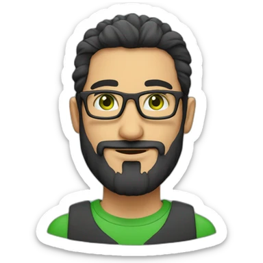 arab guy with square glasses, green eyes and a beard without a mustache with a geek vibe sticker