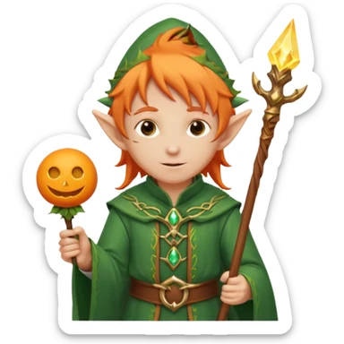 Orange Haired Elf, old Mage elf with glowing orange staff sticker