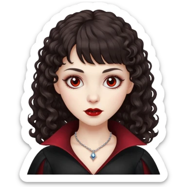 vampire feminine and with bangs  dark brown hair  curly hair  sticker