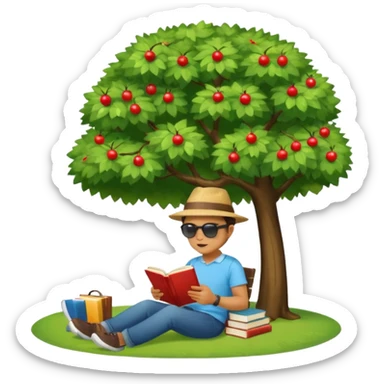 man reading a book under a tree in a park sticker