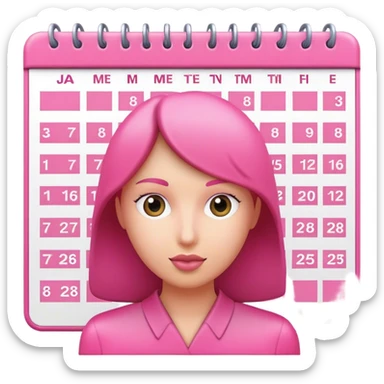 pink calendar with person faces instead of dates 3d icon sticker