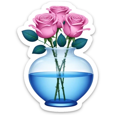 blue roses in transprent pink vase  sticker