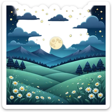 dark-themed meadow with night sky and subtle moonlight sticker