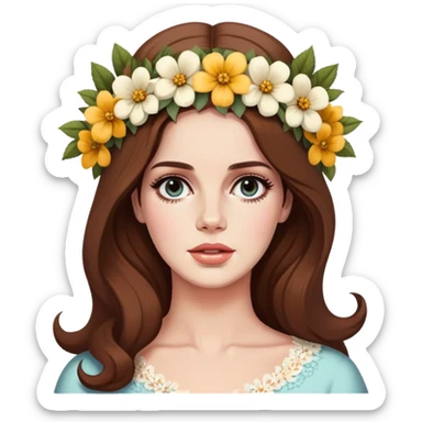 Lana Del Rey with flower crown and vintage style sticker