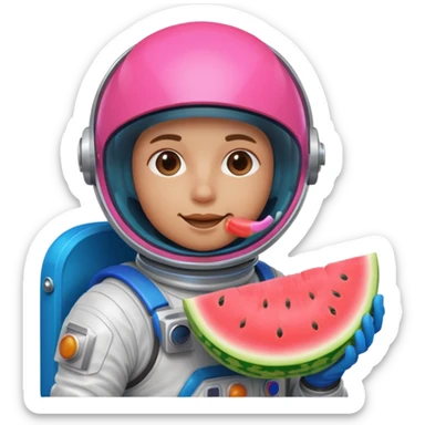 Neon pink and blue spaceman eating melon sticker
