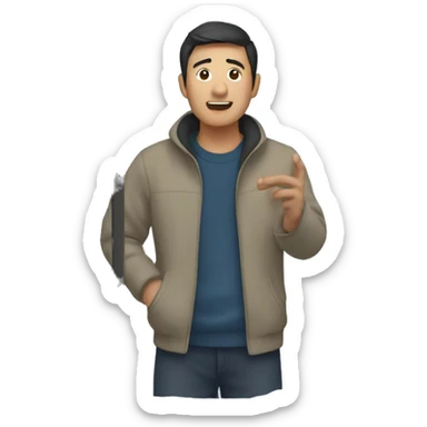 Asian man standing at the window looking at snow sticker