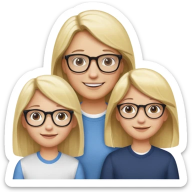 je voudrai un emoji d'une fille aux cheveux longs et blonds avec des lunettes avec son papa chatain et sa maman blonde sticker