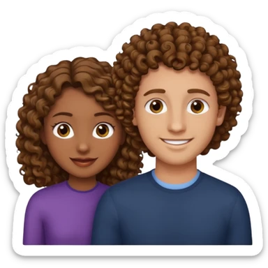 Açık kumral saçlı ela gözlü beyaz tenli erkek ve saçları koyu kahverengi ,kıvırcık saçlı kız yan yana gülümsüyor sticker