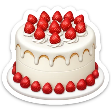 white cake with strawberries on top sticker