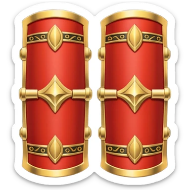Ares bracers object icon, pair of ancient Greek war bracers, red black gold theme, engraved patterns, heavy armor style, 3D cartoon, mobile game icon style, centered, clean background, no text, no watermark

 sticker