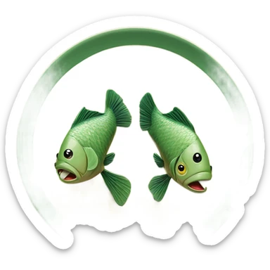 Two fish one above the other but green and beige china dish print but they touch each other  sticker