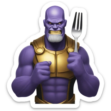 Thanos holding a spoon and fork sticker