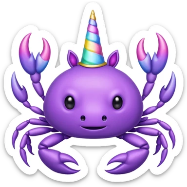 a cute purple crab with no face and a unicorn horn sticker