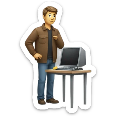 un homme avec un ordinateur à la main qui se tient debout  sticker