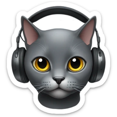 Dark Grey British short hair cat wearing gaming headset sticker